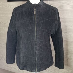 Vintage Luis Alvear Black Quilted Suede Leather Jacket Women's Size Large